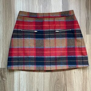 Harlowe & Graham Red and Brown Plaid Mini Skirt